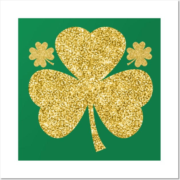 Gold Glitter Irish Lucky Clover Shamrock St Patricks Day Wall Art by Illustradise